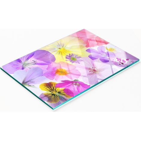 Planche de service de cuisine en verre trempé avec motif de pensées 80x52 cm