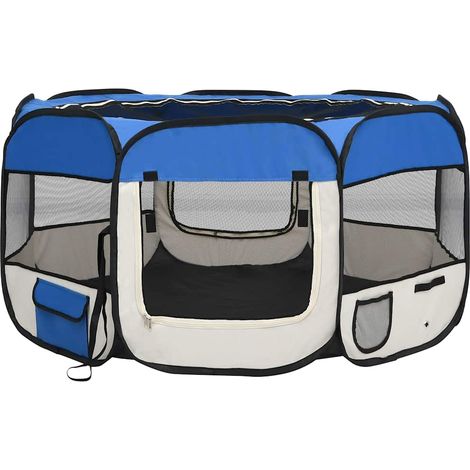 Parc pour chien pliable Aire de jeu et dressage en acier et polyester Bleu et crème 125 x 125 x 61 cm (1/5)