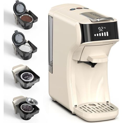 Cafetière électrique 6-en-1 Extraction thermostatique 92°C 20Bar Cold/Hot Brew Mini Espresso Americano 7 options de volume d'eau Compatible avec les capsules Nes/DG/ESE/Kcup Café moulu Thé -Beige (1/5)