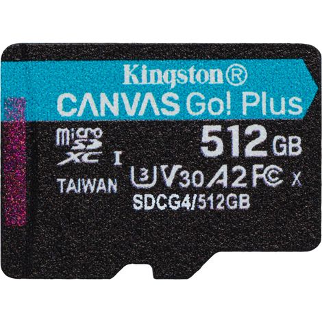 Kingston Technology 512 GB microSDXC Canvas Go Plus Gen4 200R A2 U3 Confezione singola senza ADP (1/4)