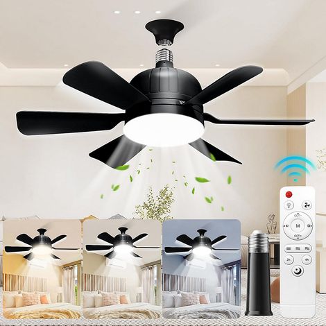 Ventilateur de plafond avec télécommande, 46 cm, éclairage LED tricolore réglable, 3 vitesses de ventilation sans douille (1/5)