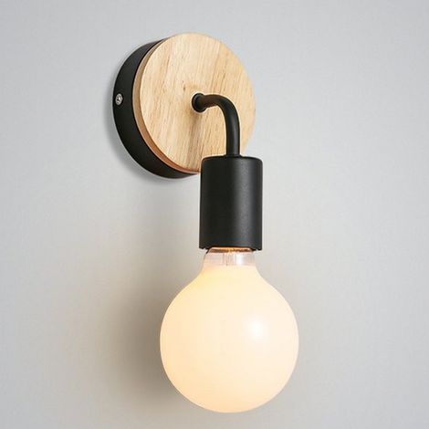 Applique Murale - Lampe Murale En Fer Et Bois E27 - Pour Chambre Enfant Salon Bar Hôtel - 1 Pièce (1/5)