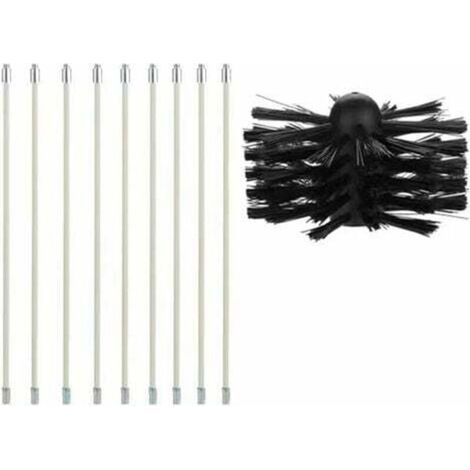 Chimney Brush Kit, Chimney Cleaning Tool, Chimney Sweeping Brush Kit Contains 9 (40cm) Flexible Rods and 1 (100mm) Chimney Sweeping Head for Pellet Stoves (1/4)