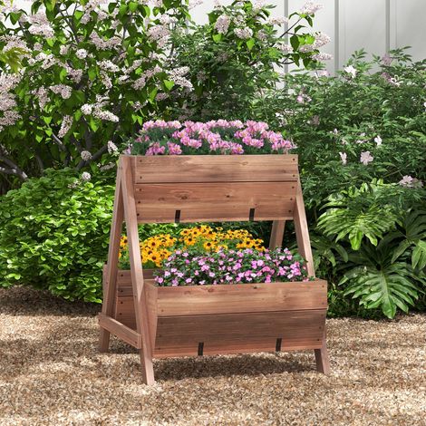 Jardinière surélevée en bois de sapin avec 3 bacs à fleurs et drainage brun CWXT3278 DESIGN IN (1/5)