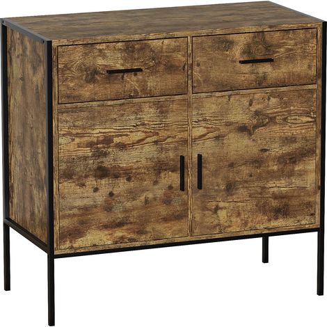 Brooklyn Industrial Sideboard 2 Door 2 Drawer Buffet Cupboard Dispay Cabinet, Dark-Wood (1/5)