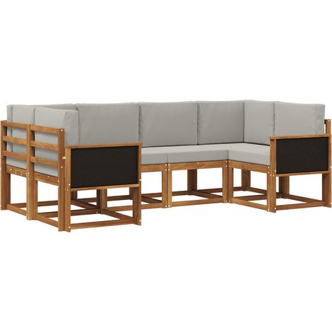 Outdoor Sofa Set 6 pcs Natural and Light Grey Solid Acacia Wood vidaXL (1/5)