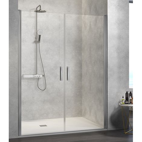 KASSANDRA NARDI NA501 Mampara de Ducha 2 Puertas Abatibles Plata Brillo Transparente - Medida: 132-135 cm - ref: NA5011616S195132 (1/2)