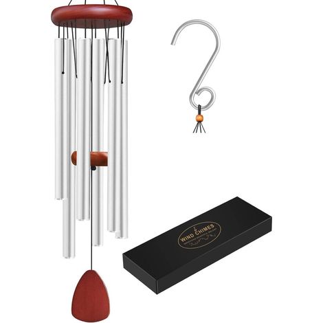 Carillon 65cm Aluminium avec 6 tubes sonores, Décoration Jardin & Terrasse, Argent