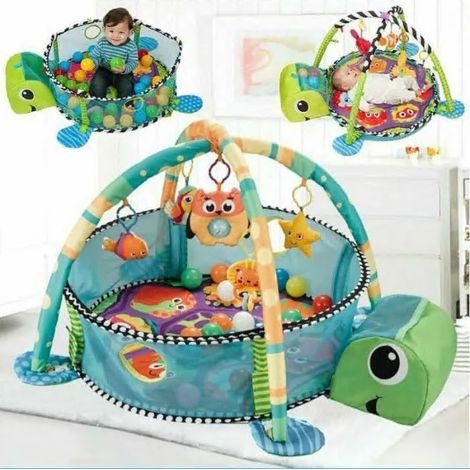 Tapis de Jeux pour Bébé, Tapis d'Éveil pour Enfants - Dimensions: 85x56cm - 5 Jouets Pédagogiques, 30xBalles - Modèle Tortue (1/5)