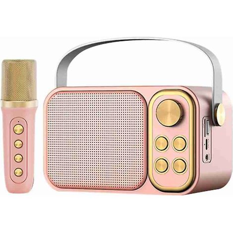 Enceinte karaoké rétro MDUG avec caisson de basses et microphone Bluetooth - Matériaux de haute qualité - Qualité sonore supérieure (1/4)