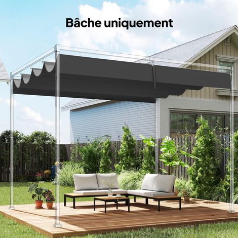 Toile de Toit pour pergola Bâche pour Pergola rétractable de 4 x 3 m, Toile Uniquement 392 x 350 cm, Gris foncé (1/5)