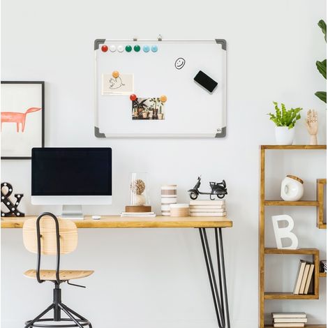 Lavagna bianca magnetica 60x1,8x45 cm in alluminio con accessori per ufficio – MEUBLIV (1/5)
