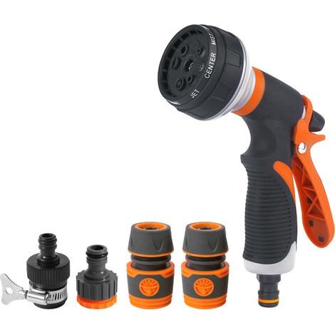 Pistolet d'arrosage 8 en 1 avec 8 modes de pulvérisation, réglable et robuste, adapté au lavage des animaux domestiques et à un usage domestique. (1/5)