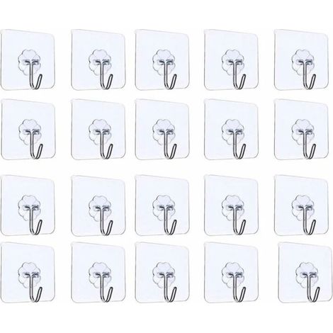 20PCS Transparent Sticky Hooks, Kitchen Wall Hooks, Practical Ceiling Hooks for Bath Towels with Stainless Steel Hooks (1/4)
