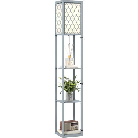Designer-Stehleuchte mit integrierten Ablagen, 3-stufiger Wohnzimmerständer, Zugschalter, Maße 26 x 26 x 160 cm, Farbe: Grau-Weiß