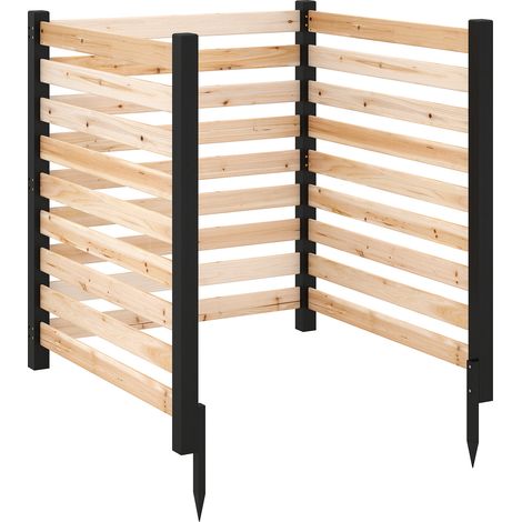 Clôture de Jardin en Bois, Écran Intimité Modulable à 3 Panneaux, Panneau Brise Vue avec Piquets de Sol, Design à Lattes, pour Climatiseur, Poubelle (1/5)