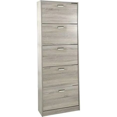 Zapatero vertical Ermes 63 x 24 x 180 cm en efecto madera olmo, 5 puertas a ribalta