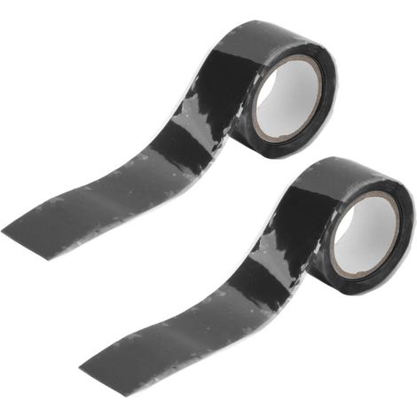 Lot de 2 rubans adhésifs isolants en silicone auto-fusionnants et étanches pour la réparation de tuyaux d'eau (noir). (1/5)