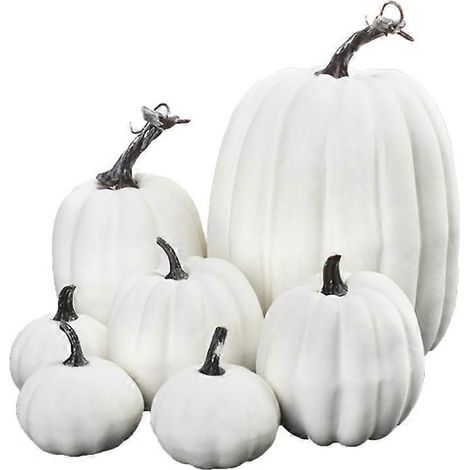 Set mit 7 künstlichen Deko-Kürbissen für die Herbsternte und Halloween, ideale saisonale Dekoration.