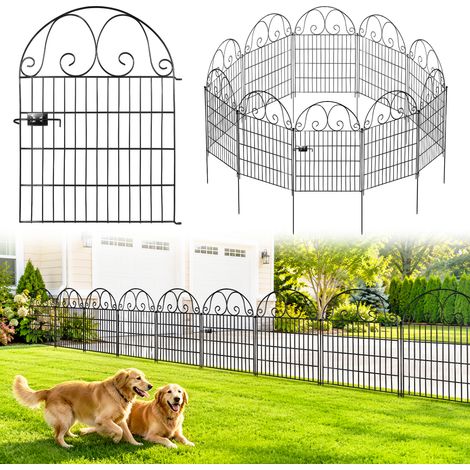 Clôture jardin métal 12 pcs 68x135 cm, barrière animaux avec portillon, enclos gazon terrasse - Noir (1/5)
