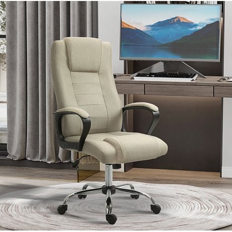Stuhl Sessel höhenverstellbar Beige Leinenoptik OKMYHOME (1/4)