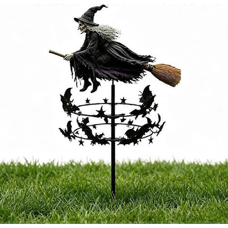Girouette en métal « Jardin de la Sorcière », décoration de jardin d'Halloween en métal avec motif gothique, piquet pour jardin extérieur. (1/5)