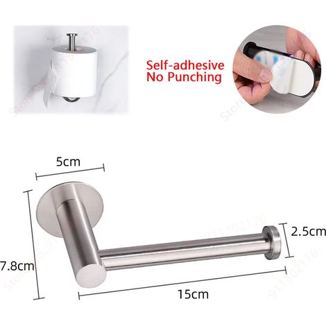 Distributeur de papier toilette adhésif mural, support de rangement pour cuisine et salle de bain, sans perçage, en acier inoxydable. (1/5)