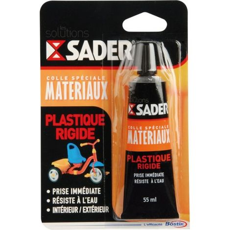 Sader – Colle spéciale plastique rigide 55ml – Prise immédiate – Résiste aux températures extrêmes -20°C à +60°C – Haute résistance à l'arrachement