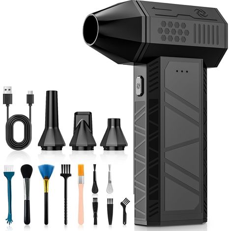 Souffleur Air Comprimé 3 Vitesses - Mini Dépoussiéreur Électrique Ultra-Puissant (130 000 tr/min), Souffleur Batterie Rechargeable avec Kit de Brosses - Nettoyeur pour PC, Clavier, Voiture & Maison (1/5)