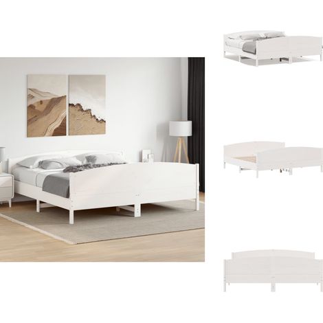 Massivholzbett ohne Matratze Weiß 180x200 cm Kiefernholz - Holzbett - Kiefernholzbett - Massives Holzbett - Weißes Bett - Doppelbett (1/5)