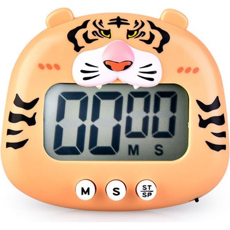 Minuteur de cuisine numérique avec grand écran LCD magnétique et alarme murale tigre jaune. (1/5)