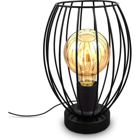 ACKERMAN lampe de table cage métallique noire, douille E27, interrupteur à câble, design industriel vintage, hauteur 25,6 cm, livrée sans ampoule (1/5)