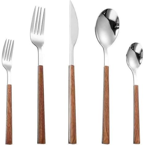 Couteau Fourchette Cuillère Voyage - En Acier Inoxydable Et Bois - Pour Pique-Nique Camping Restaurant École - Lot De 3 Pièces (1/5)
