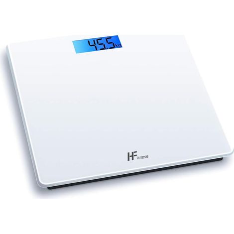 Balance Pèse-Personne 28×28 cm, Pèse-Personne Numérique jusqu’à 180 kg avec Écran LCD Rétroéclairé, Balance Précise en Verre Trempé, blanche (1/5)