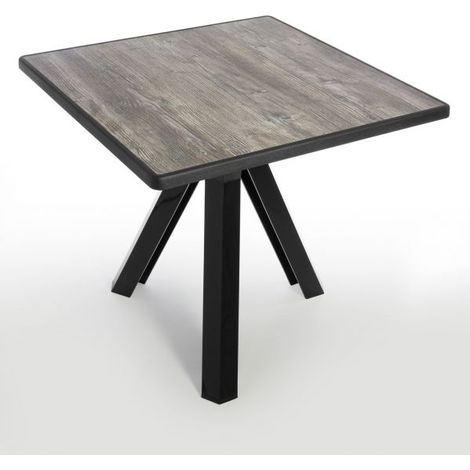 Tavolo Da Esterno Quadrato In Polipropilene Ometto Base Nera Piano Pino Anticato - cm 80x80 (1/5)