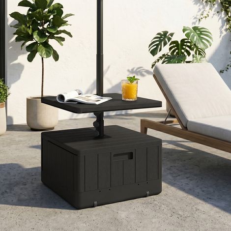 Pied de parasol carré avec plateau, en PEHD avec roulettes, remplissage eau/sable, 53 x 53 x 45 cm, noir (1/5)