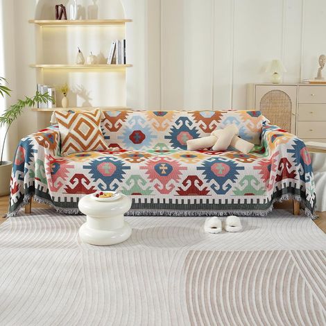 Multifonction Jeté de Canapé Grande Taille, Réversible Couvre Canapé Jete de Canape Polyvalente,Grande Couverture avec Frange délicate 180 x 230cm-Géométrie légère (1/5)