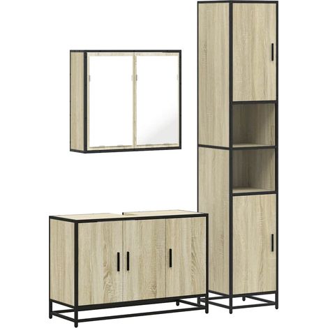 Maison Exclusive - 3-tlg. Badmöbel-Set Sonoma-Eiche Holzwerkstoff