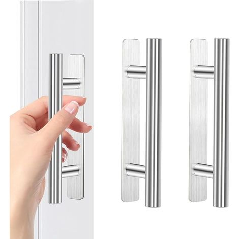 Poignée de Meuble Autocollante, 2 pièces Poignées de Porte Aluminium Poignee de Meuble Cuisine, 128mm Poignées pour Portes Fenêtres Armoires Porte Commode Armoire Tiroir(Argent)