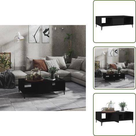 Table basse noir 103,5x60x35 cm bois d'ingénierie - Table Basse Industrielle - Meuble Salon - Table D'appoint - Rangement Intérieur - Design Moderne (1/5)