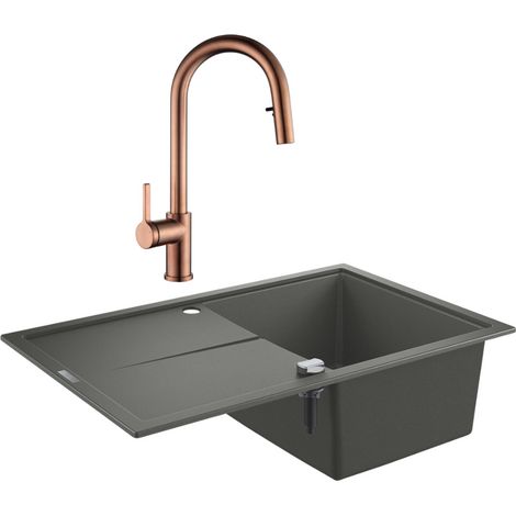 Grohe K400 Lavello in quarzo composito con sgocciolatoio reversibile 780x500 mm + miscelatore Ceramia Timeless (G31639TML2BCP-SE (1/5)
