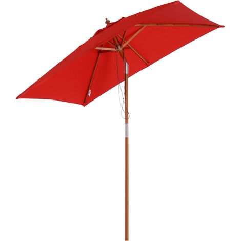 Outsunny Rechteckiger, neigbarer Sonnenschirm, Holz und hochdichtes Polyester, 2 m x 1,5 m x 2,3 m, Rot
