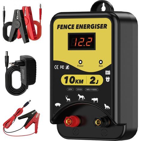 Appareil de clôture électrique étanche 12 V, 2J, clôture électrique étanche avec affichage LED, pour animaux tels que les bovins, les chevaux, les cochons, les chèvres (1/5)
