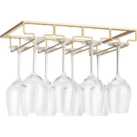 Support métallique pour verres à vin installable sous un placard, 4 rangées, doré