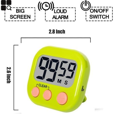 Digitaler Küchentimer mit lautem Alarm, großen Ziffern, Magnetfuß, Backtimer, Grün (1/4)