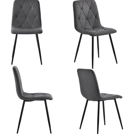 Set di 4 sedie da pranzo grigio scuro in lino con schienale e gambe in metallo nero (1/5)