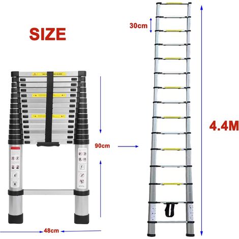 4,4M Echelle Telescopique, Échelle de Sauvetage Télescopique Multifonctionnelle d'échelle d'alliage d'aluminium, Ladder Multifonction Portable Extension Pliable et Extensible Charge Maximale 150 KG (1/5)