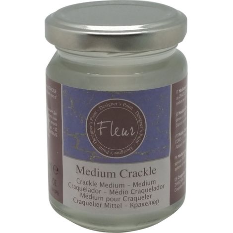 FLEUR DESIGNER'S PAINT  Medium per Effetto Crackle, 130 ml, Trasparente, Base Acqua, Per ottenere Oggetti e Superfici con effetto Screpolato ed Antico, Adatto su Qualsiasi Materiale.