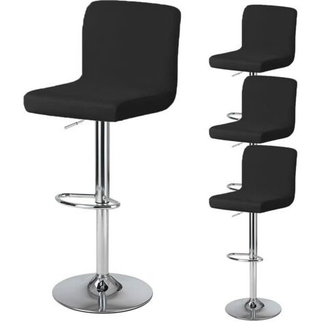 QORVA-Housse de Tabouret de Bar avec Dossier Housse de Chaise de Salle à Manger Pivotante Couverture de Chaise Haute de Bar Extensible 4 Pièces Noir