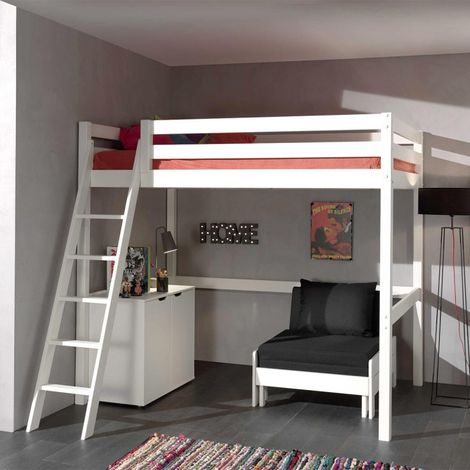Pack - Lit Mezzanine Enfant, Commode & Fauteuil-Lit "Pino" 140x200cm Blanc